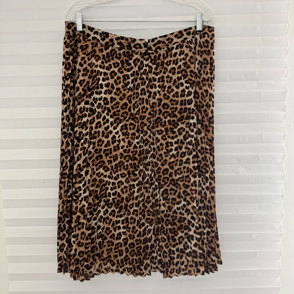 Ann Taylor Factory Leopard Print Pleated Midi Skirt Brown Black Womens 14